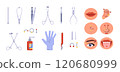 Vector: sterilized needles, clips and decorations for lips, eyebrows and tongue on a white background 120680999