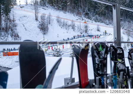 Skiers and Snowboarders on a Winter Slope Skiers and Snowboarders on a Winter Slope 120681048