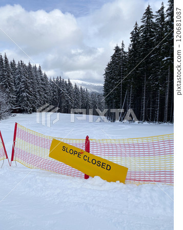 Closed Ski Slope in Snowy Forest 120681087