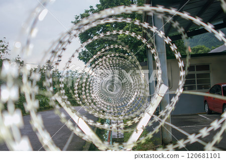 Barbed Wire Spiral Perspective in New Taipei City, Taiwan. 120681101