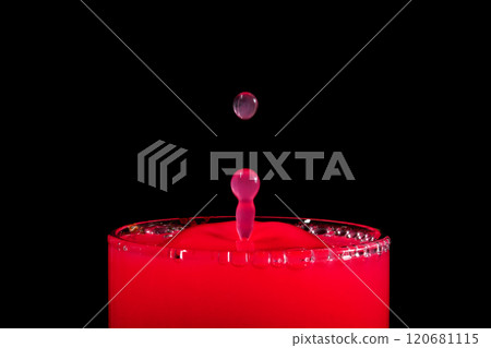 Red Candle Wax Droplet Splash in High-Speed Photography, Taiwan. 120681115