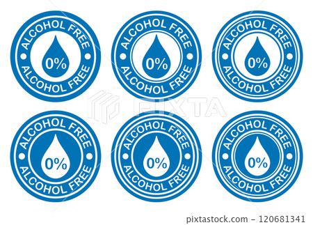 Alcohol free label icon symbol set. No alcohol icon logo sign. Non alcohol stamp. Vector illustration image. Isolated on white background. 120681341