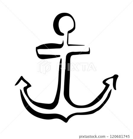 Anchor hand painted with black ink brush 120681745