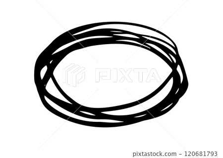 Grungy round scribble oval button isolated on white 120681793