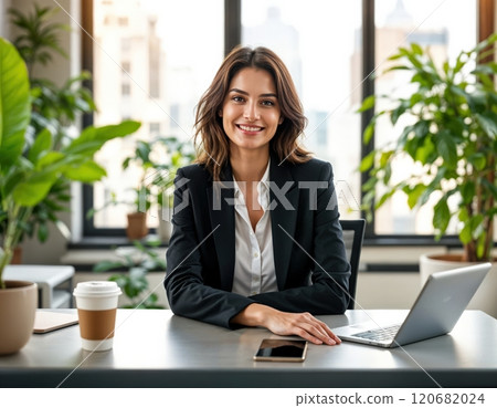 Friendly female worker in the office. 120682024