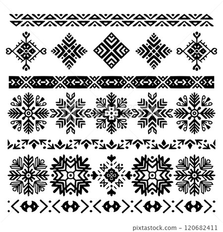 Black and White Scandinavian Folk Border Patterns Vector Set Black and White Scandinavian Folk Border Patterns Vector Set 120682411