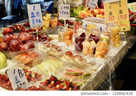 Taiwan night market fruit stall Taiwan night market fruit stall 120682438