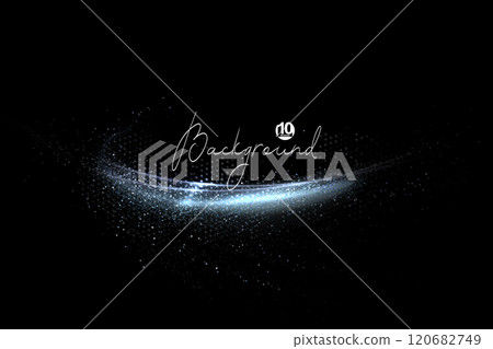 Isolated shiny light blue ribbon with small tinsel on black background, design component Isolated shiny light blue ribbon with small tinsel on black background, design component 120682749