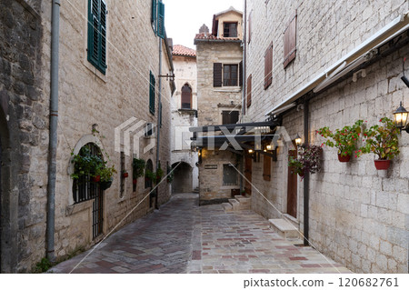 Street in old town of Kotor, Montenegro 120682761