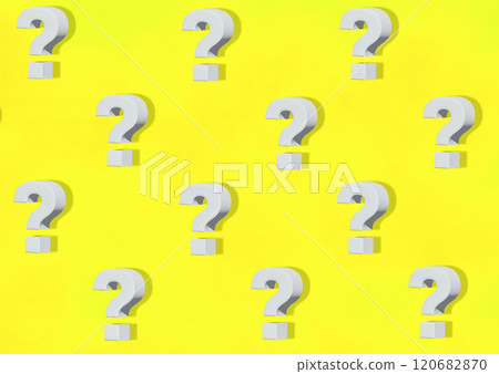 A wallpaper with a yellow background and a row of silver, three-dimensional question mark icons pointing left A wallpaper with a yellow background and a row of silver, three-dimensional question mark icons pointing left 120682870