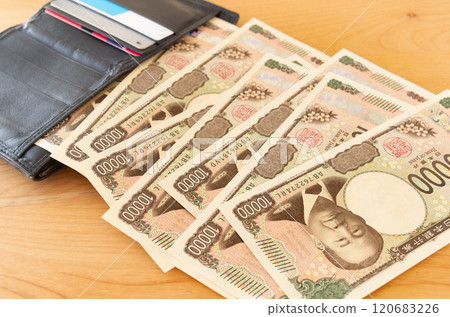 Wallet and banknotes, new banknotes, 10,000 yen note and wallet 120683226