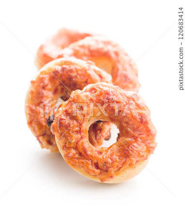 Mini pizza bagels isolated on white background. 120683414