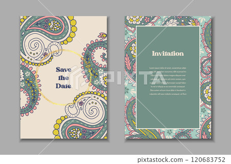 Two greeting cards set with paisley motifs Two greeting cards set with paisley motifs 120683752