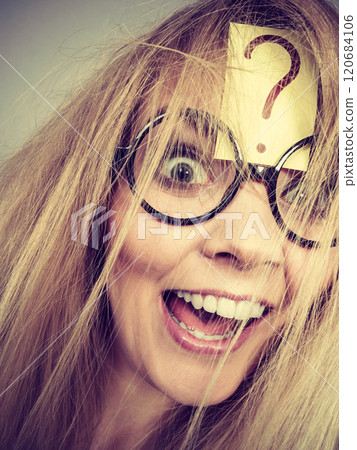 Tired crazy woman after intensive thinking Tired crazy woman after intensive thinking 120684106