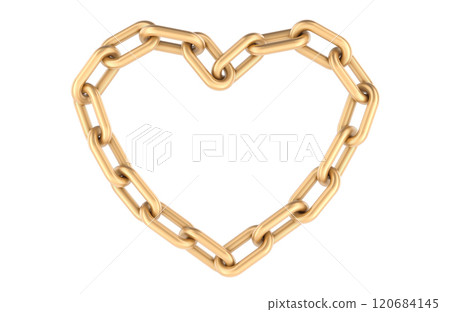 Heart from golden chain. Chain in the shape of a heart, 3D rendering Heart from golden chain. Chain in the shape of a heart, 3D rendering 120684145