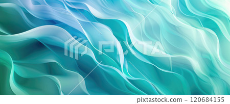 Blue wavy pattern, glossy liquid glass waves background, abstract gradient color and rippled surface. Concept of line, iridescent, texture, material, water 120684155