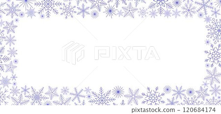 Snowflakes festive Christmas rectangular frame simple hand drawn vector illustration, New Year winter holiday celebration decor, template perfect for invitation, card, poster, banner design Snowflakes festive Christmas rectangular frame simple hand drawn vector illustration, New Year winter holiday celebration decor, template perfect for invitation, card, poster, banner design 120684174