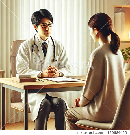 A scene where a doctor is explaining the contents of the consent form to a patient A scene where a doctor is explaining the contents of the consent form to a patient 120684423
