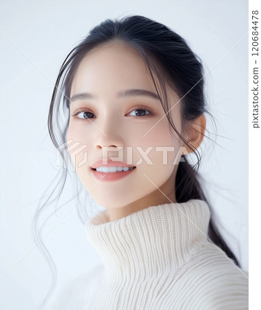 美麗的黑髮女人/皮膚護理/髮型圖像“AI 生成圖像” 120684478