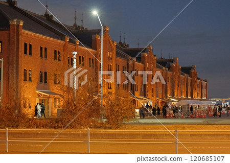 Light-up red brick warehouse 120685107