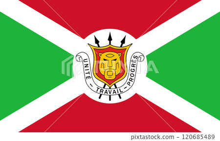 The official current flag and coat of arms of Republic of Burundi. State flag of Burundi. Illustration. The official current flag and coat of arms of Republic of Burundi. State flag of Burundi. Illustration. 120685489