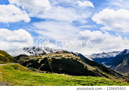 Mountains and ski resort Baqueira Beret in the municipality of Alto Aran, Aran Valley, Lerida. Snow in the Pyrenees Mountains and ski resort Baqueira Beret in the municipality of Alto Aran, Aran Valley, Lerida. Snow in the Pyrenees 120685601