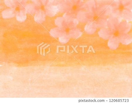 水彩橙色櫻花溫馨日式背景 120685723