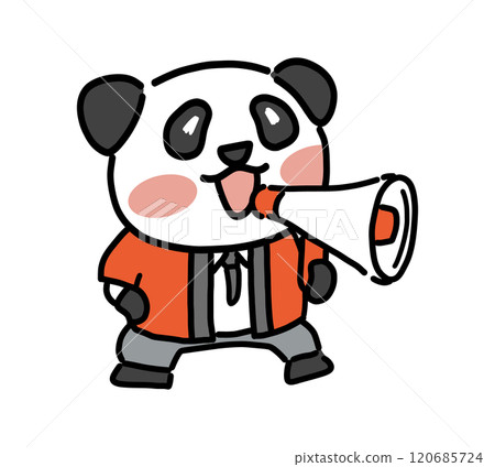 微笑的熊貓角色用擴音器說話 120685724