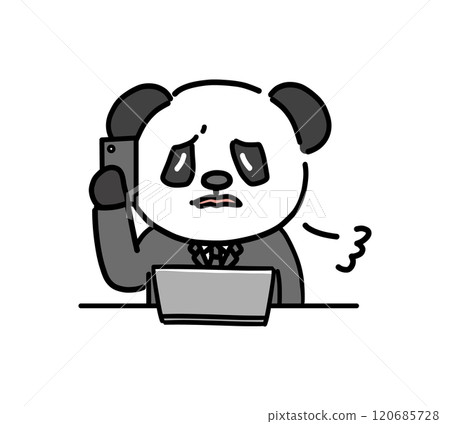 一位熊貓商人一臉困惑地打電話 一位熊貓商人一臉困惑地打電話 120685728