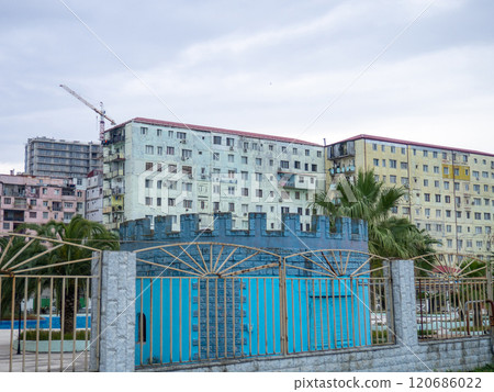 Old architecture of the seaside town. Resort town. Batumi architecture. 120686022