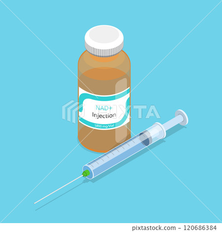3D Isometric Flat Vector Illustration of Anti-aging Therapy, NAD, Vital Molecule For Energy 120686384