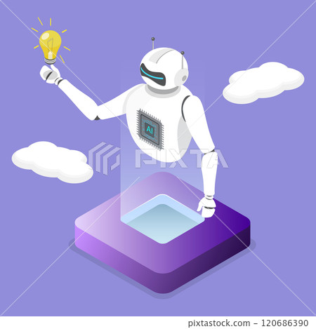 3D Isometric Flat Vector Illustration of New Idea From AI, Chatbot Support, Smart Robots, And New Ideas In Automation 120686390