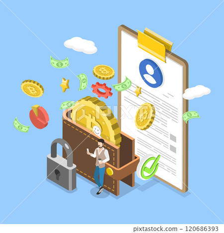 3D Isometric Flat Vector Illustration of Cashless Society, Digital Wallet, Cripto Currency 3D Isometric Flat Vector Illustration of Cashless Society, Digital Wallet, Cripto Currency 120686393