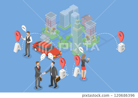 3D Isometric Flat Vector Illustration of Carpooling, Taxi Carsharing Ride 120686396