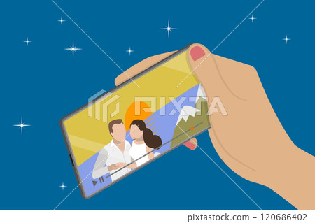 3D Isometric Flat Vector Illustration of Movie Online, Weekend Relaxation, Modern Lifestyle 120686402