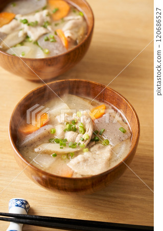 Pork miso soup with lots of ingredients 120686527