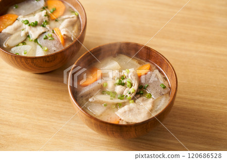 Pork miso soup with lots of ingredients 120686528