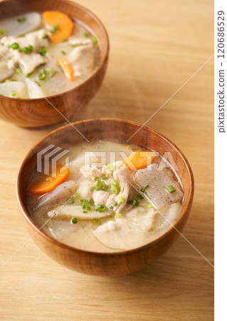 Pork miso soup with lots of ingredients Pork miso soup with lots of ingredients 120686529