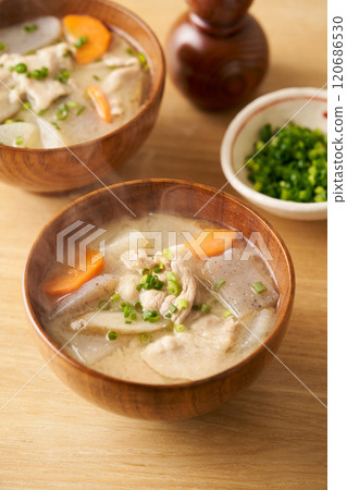 Pork miso soup with lots of ingredients Pork miso soup with lots of ingredients 120686530
