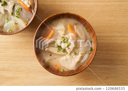 Pork miso soup with lots of ingredients 120686535