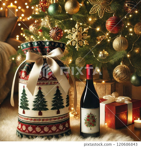 聖誕節形象紅酒聖誕樹 120686843