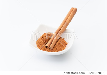 Cinnamon powder and cinnamon stick 120687013