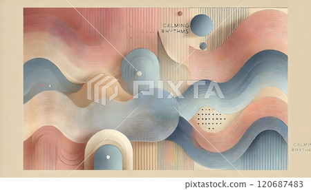 abstract illustrations is inspired by the concept of "Calming Rhythms" and features images with smooth lines and soft pastel hues. Each illustration is designed to evoke a sense of calm and emotional abstract illustrations is inspired by the concept of "Calming Rhythms" and features images with smooth lines and soft pastel hues. Each illustration is designed to evoke a sense of calm and emotional 120687483