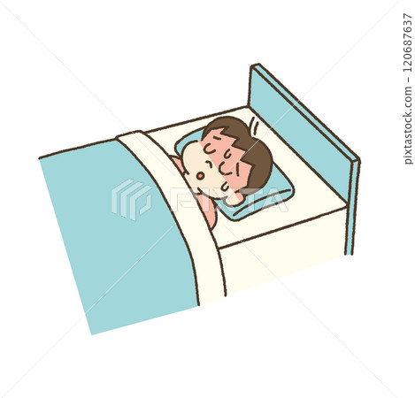 孩子發燒躺在床上的插圖 孩子發燒躺在床上的插圖 120687637