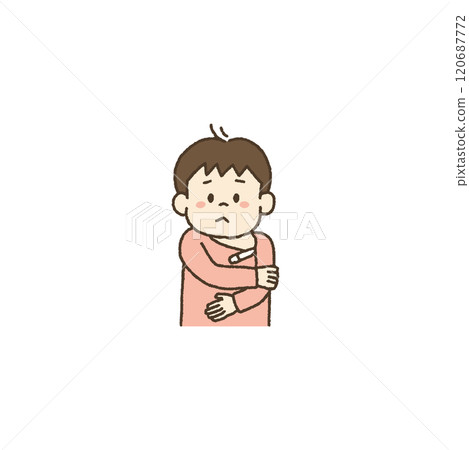 Illustration of a child taking his own temperature 120687772