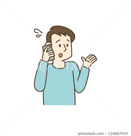 Illustration of a man making a phone call in a hurry Illustration of a man making a phone call in a hurry 120687933