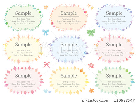 A set of 9 colorful rectangular frames and decorations with watercolor-style diamonds and circles 120688547