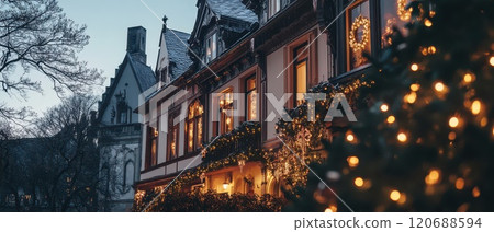 Charming winter evening with festive lights 120688594