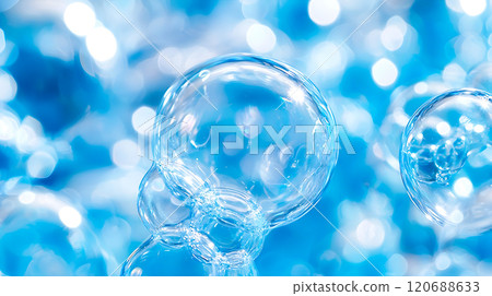 藍色背景上許多細小的白色氣泡的特寫 120688633