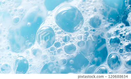 藍色背景上許多細小的白色氣泡的特寫 120688634